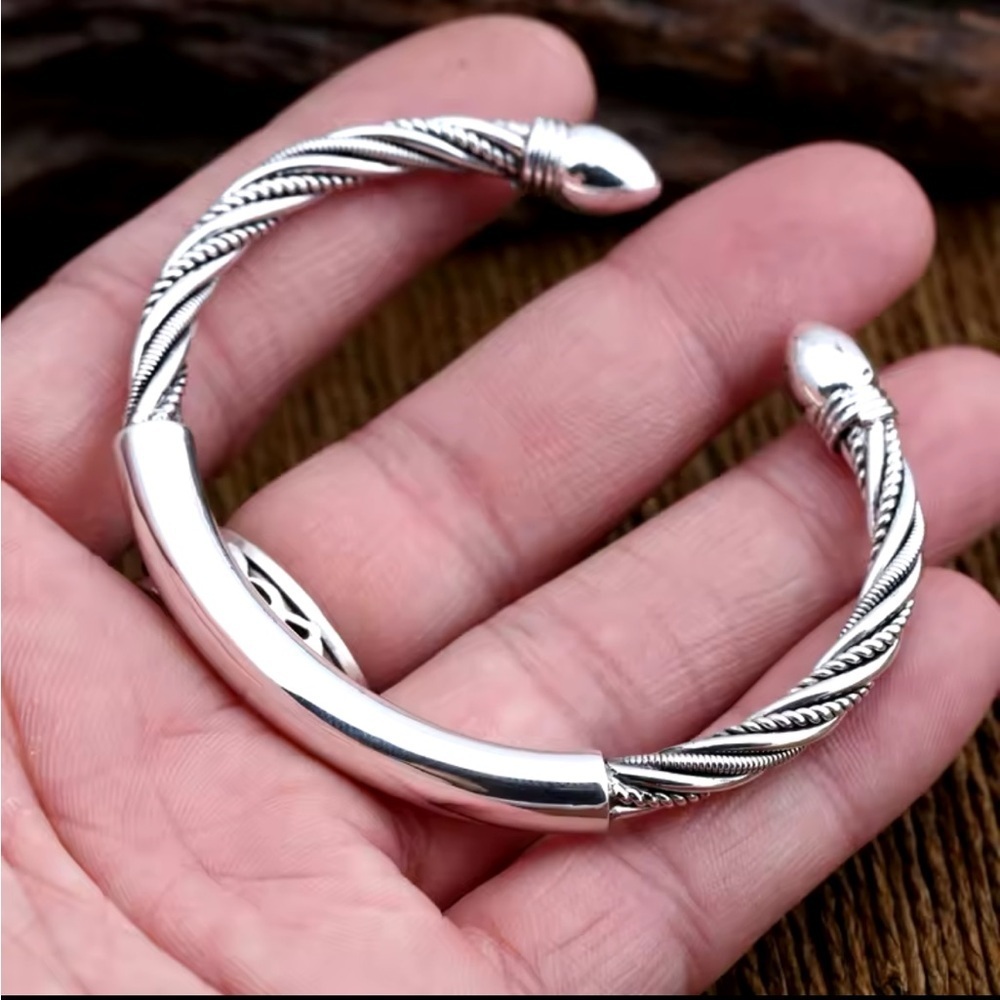 MEN’S SILVER CUFF BANGLE BRACELET - Picture 2 of 8
